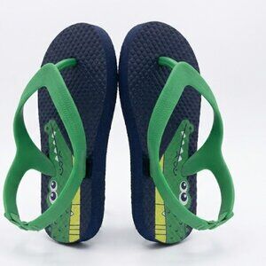 Kids Alligator Flip Flops Green & Navy Summer Beach Sandals